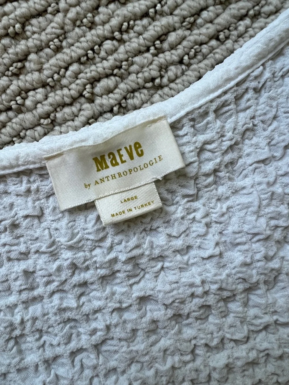 Anthropologie White Textured Puff-Sleeve Blouse